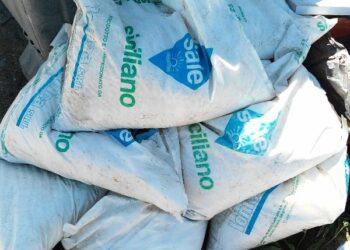 Ciro’:Sacchi di Sale da cucina, di origine siciliana buttati ai piedi di due cassonetti per i rifiuti in localita’ Marinella