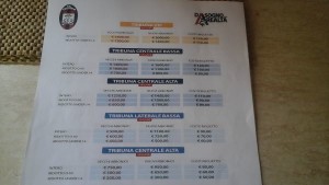 prezzi settore tribuna coperta