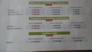 prezzi tribuna scoperta e curva sud