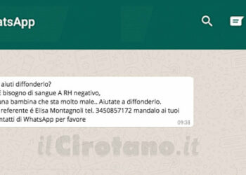 BUFALA, messaggio su Whatsapp:  Serve sangue per una bambina che sta molto male