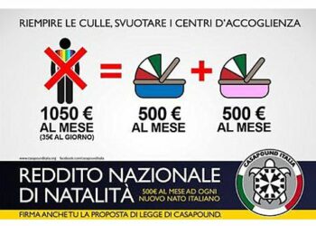 Fuori i clandestini, dentro i bambini italiani: CasaPound lancia il Reddito Nazionale di Natalità
