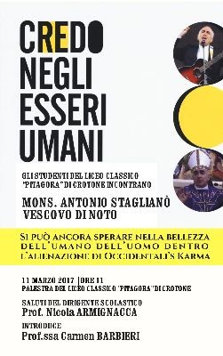 Mons. Antonio Staglianò-Vescovo di Noto al Liceo Pitagora di Crotone loc
