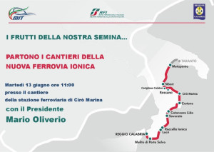 Domani, il Presidente Oliverio a Cirò Marina per l'avvio del cantiere della Ferrovia Jonica