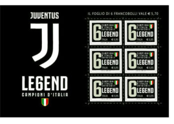 Un francobollo celebra la Juventus, la squadra di calcio campione d’italia