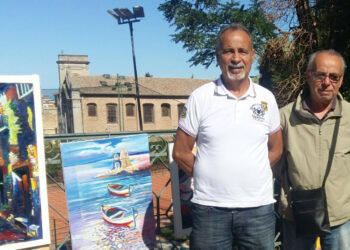 Tonio Fortebraccio, Francesco Mangialardi e Michele Potenza in una mostra en plein air