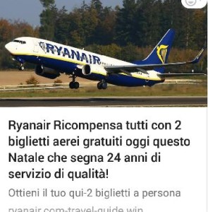 Truffe online- Iniziano quelle di Natale, fantomatici regali di biglietti gratis per voli aerei Ryanair