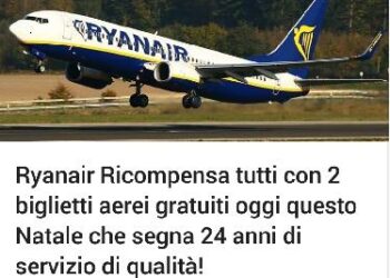 Truffe online: Iniziano quelle di Natale, fantomatici regali di biglietti gratis per voli aerei Ryanair