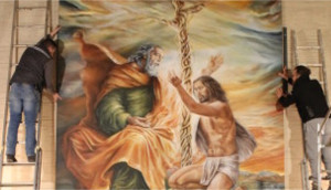 Vittorio Sgarbi inaugura “La Santissima Trinità”, la maestosa tela di Francesca de Bartolo, in arte Mistral