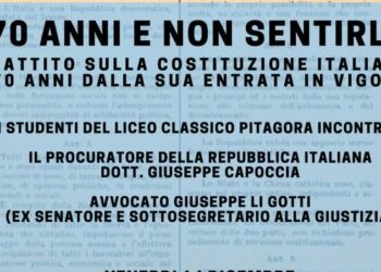 Venerdi 14 dicembre, incontro sui 70 anni della Costituzione con gli studenti e docenti del Liceo Pitagora di Crotone