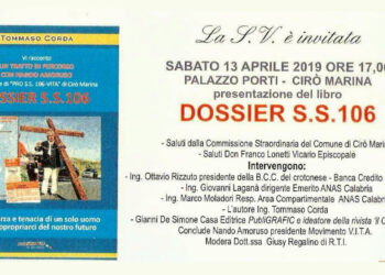 Dossier SS106, domani sabato 13 aprile a Palazzo Porti Cirò Marina