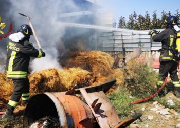 In fiamme un fienile in località Vermica a Isola Capo Rizzuto, intervenuti 10 unità del Comando Vigili del fuoco di Crotone