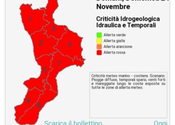 Allerta Meteo “rossa” domenica 24 novembre in tutta la Calabria