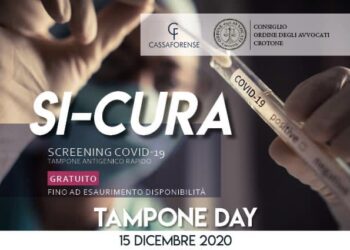 Coronavirus: Tamponi per lo screening a costo ridotto per gli avvocati della provincia di Crotone