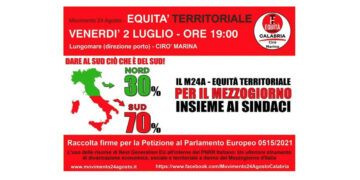 Raccolta firme per la giusta ripartizione del “Recovery Fund” organizzata dal Circolo Equità Territoriale di Cirò Marina