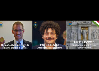 Crotone, concessa la cittadinanza onoraria al “Milite Ignoto”, a Patrick Zaki e al prof. Alessio Figalli
