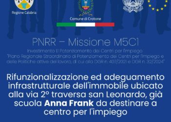 Crotone, ex scuola “Anna Frank” rinasce: al via i lavori per il nuovo Centro per l’Impiego grazie ai fondi PNRR