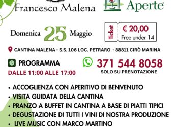Cirò Marina, il 25 maggio da Cantina Malena torna ‘Cantine Aperte’