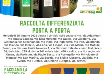 Crotone, in altre zone del quartiere Farina al via dal 25 giugno la raccolta differenziata porta a porta