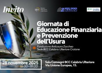 Educazione finanziaria e lotta all’usura: il 28 novembre a Crotone una giornata formativa con istituzioni ed esperti