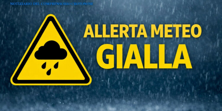 Maltempo, allerta gialla nel Crotonese: domani rischio temporali e criticità idrogeologica