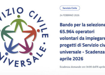 Bando per la selezione di 65.964 operatori volontari da impiegare in progetti di Servizio civile universale – Scadenza 8 aprile 2026