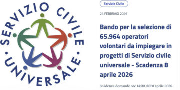 Bando per la selezione di 65.964 operatori volontari da impiegare in progetti di Servizio civile universale – Scadenza 8 aprile 2026